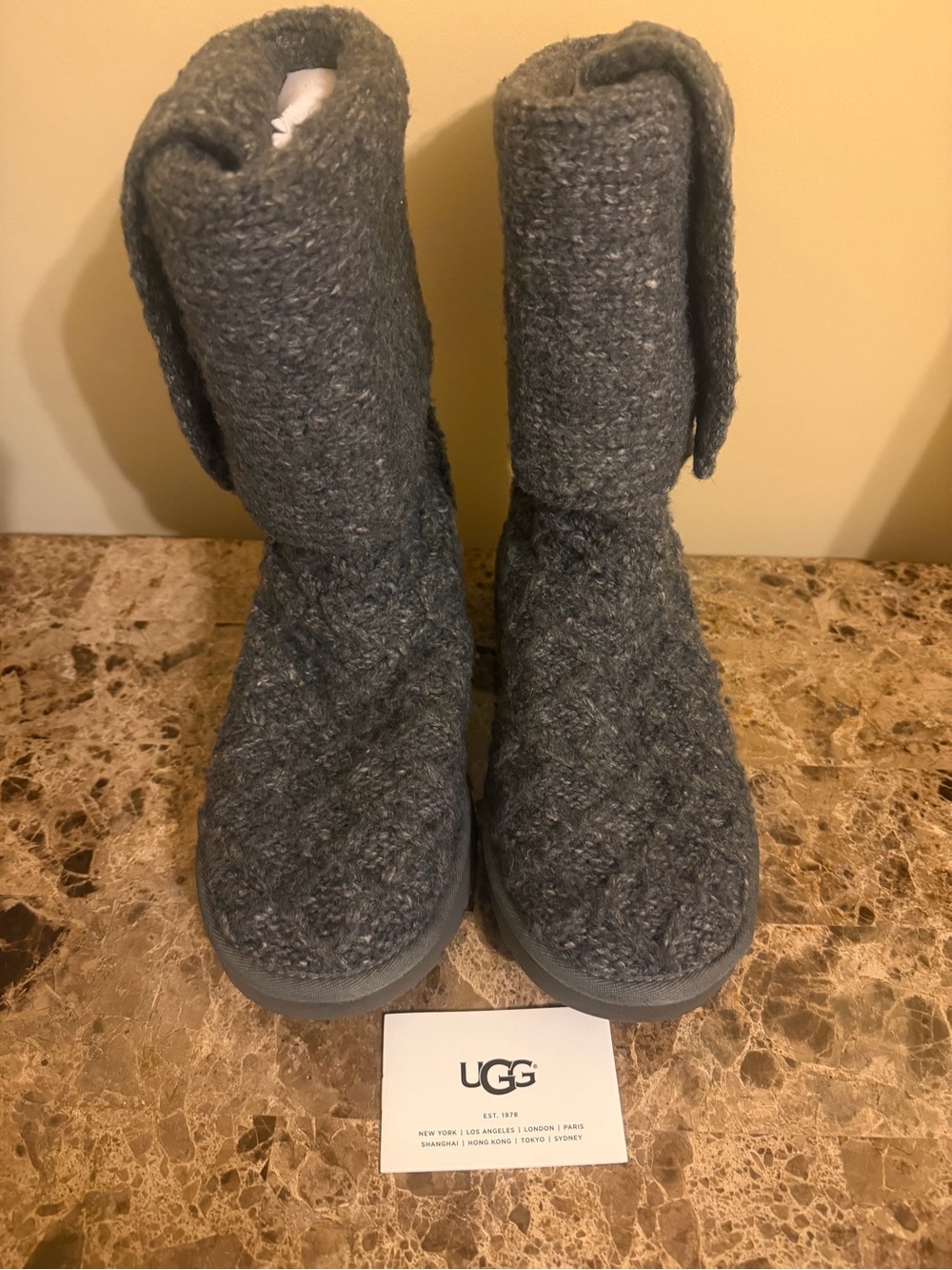 UGG Gray Women’s wool calf length Boots with Cuff and side buttons New in box!